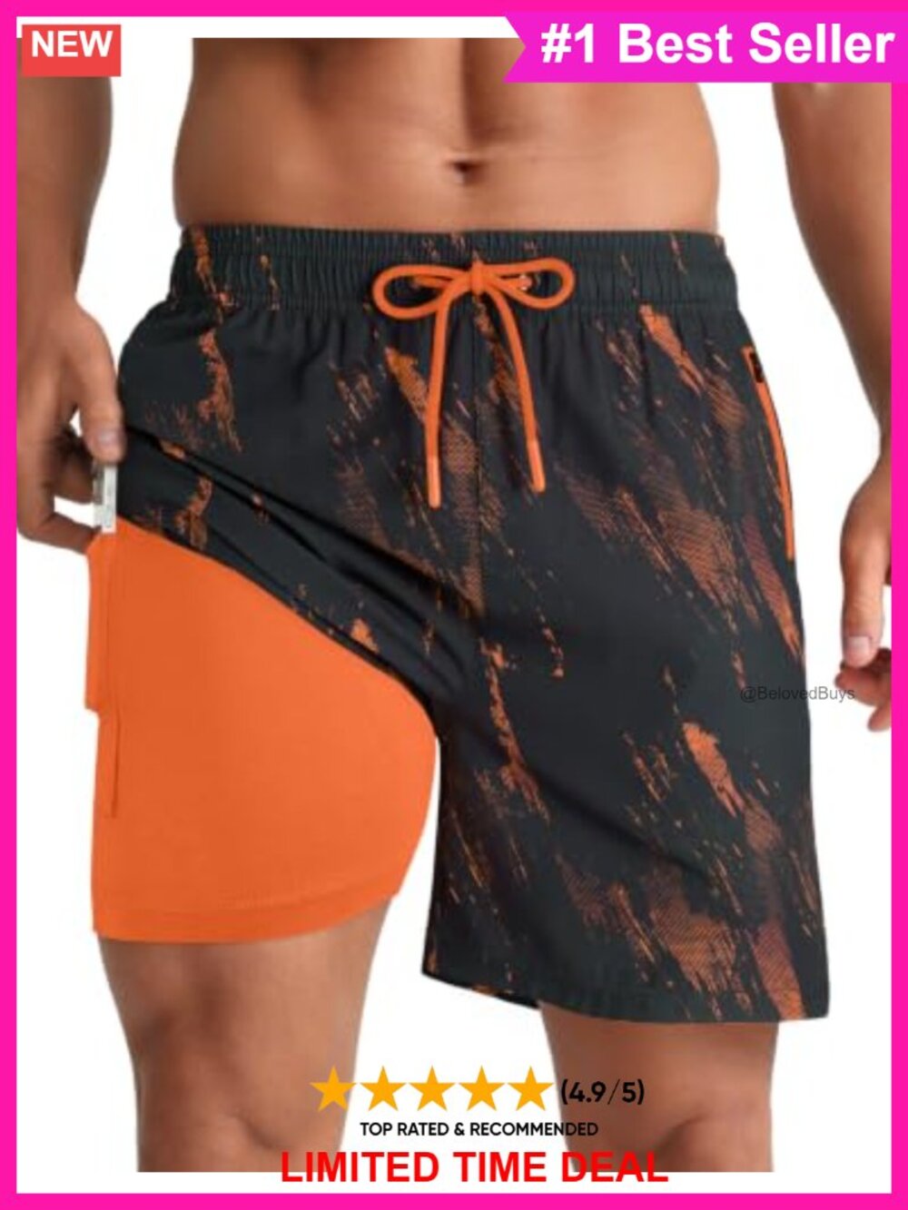 Men's 5 Inch Quick Dry Swim Trunks with Compression Liner Board Shorts